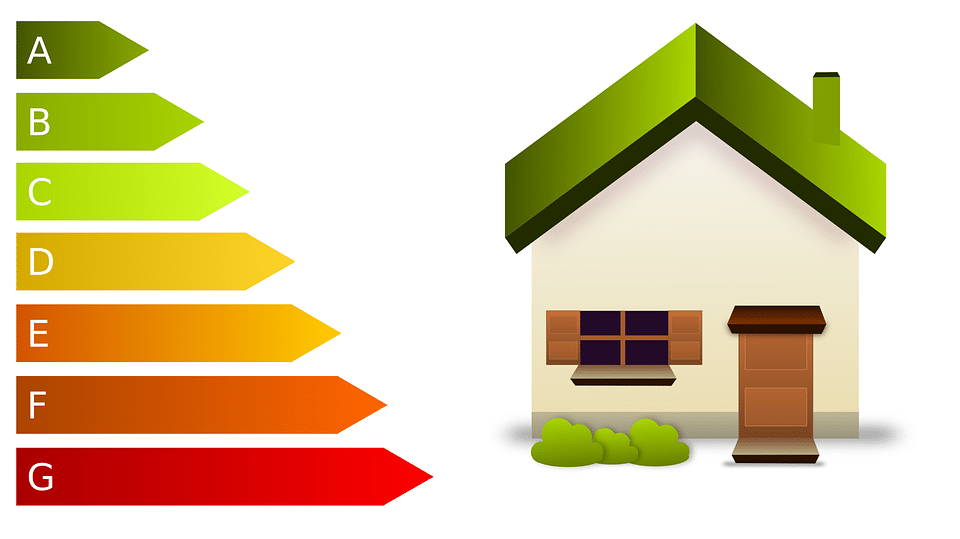 dessin d'une maison et des différents niveaux de consommation d'énergie